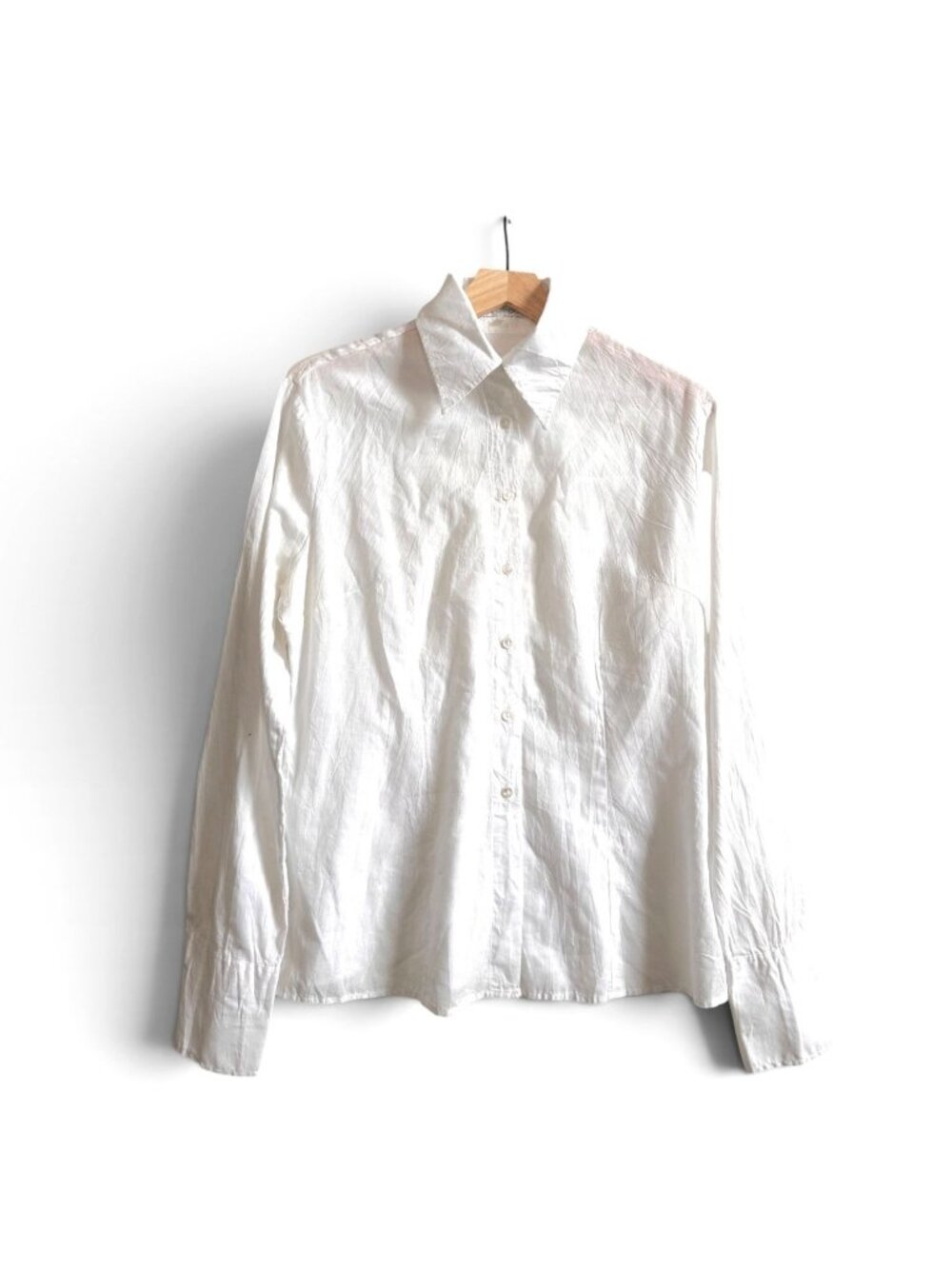 Vintage Nara Camicie White Crinkle Blouse Top Button Up Made In Italy Size IV M